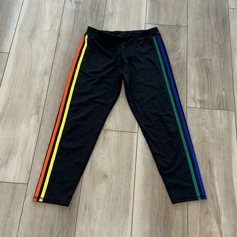 EUC Girls Size XL 16 Teen Tween Adidas Stretch Leggings Rainbow Stipe Striped